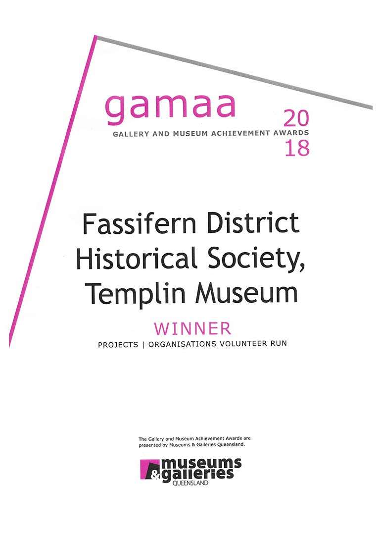 gamaa 2018 Fassifern District Historical Society Templin Museum winners